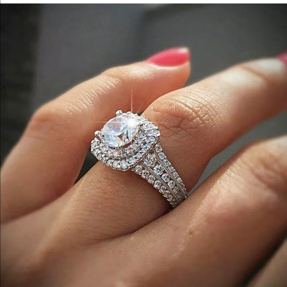 New Round Cut White Sapphire Sterling Silver Doubl - Picture 1 of 6